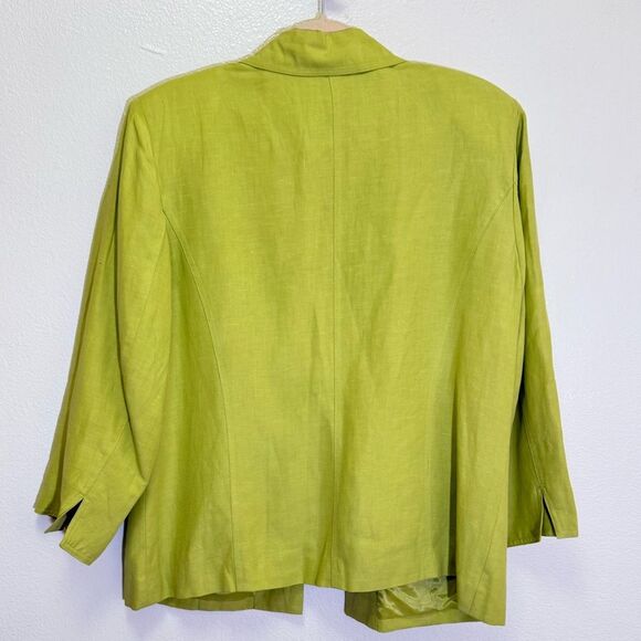 Coldwater Creek - Open Front Jacket Green Silk Linen 3/4 Sleeves - size L - Picture 2 of 4